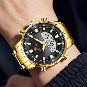 Златни топ марки луксозни мъжки ръчни часовници Relogio Masculino часовник от неръждаема стомана за мъжки часовник Мъжки часовник с двоен дисплей Dropship