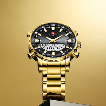 Χρυσό κορυφαίο ανδρικό ρολόι καρπού πολυτελείας Relogio Masculino από ανοξείδωτο ατσάλι για ανδρικό ρολόι ανδρικό ρολόι με διπλή οθόνη Dropship