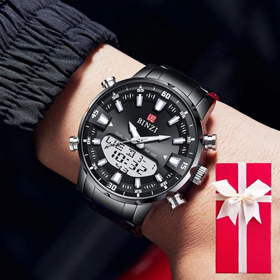 Auksiniai aukščiausios prekės ženklo prabangūs vyriški rankiniai laikrodžiai „Relogio Masculino“ nerūdijančio plieno laikrodis, skirtas vyriškam laikrodžiui, vyriškas dviejų ekranų laikrodis „Dropship“