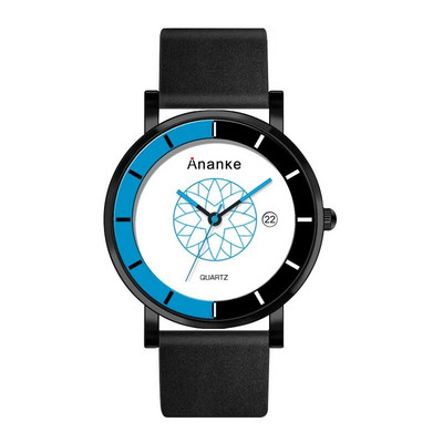 ANANKE vyriški kvarciniai rankiniai laikrodžiai, atsparūs vandeniui ir smūgiams, juodos odinės sagties diržo automatinis pasimatymo laikrodis jaunam vyrui AN03