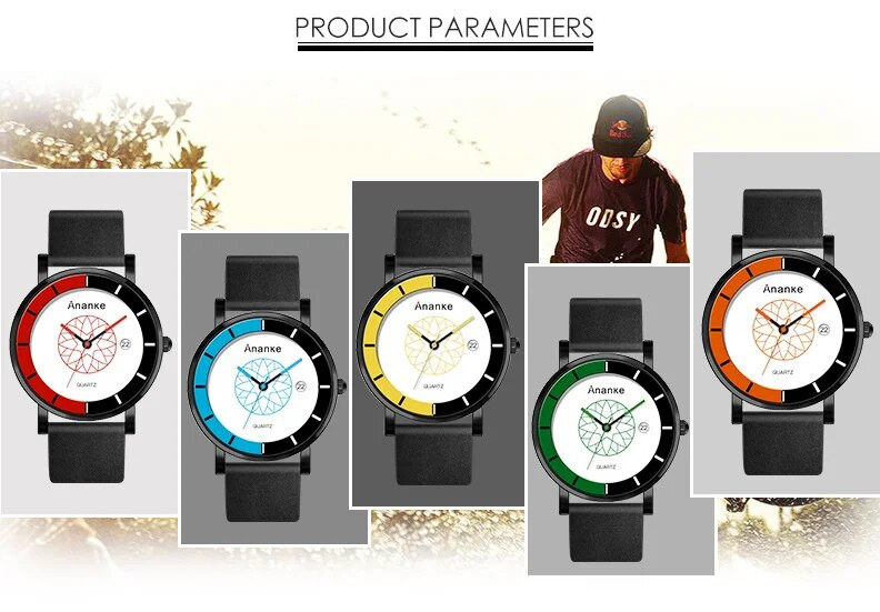 ANANKE vyriški kvarciniai rankiniai laikrodžiai, atsparūs vandeniui ir smūgiams, juodos odinės sagties diržo automatinis pasimatymo laikrodis jaunam vyrui AN03