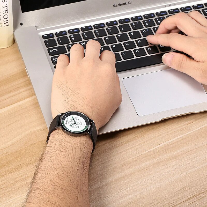 ANANKE vyriški kvarciniai rankiniai laikrodžiai, atsparūs vandeniui ir smūgiams, juodos odinės sagties diržo automatinis pasimatymo laikrodis jaunam vyrui AN03