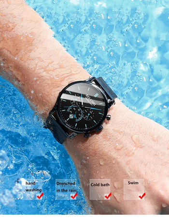 Ανδρικό ρολόι από ανοξείδωτο ατσάλι με λουράκι καρπού Quartz Αδιάβροχο με μεγάλο καντράν Ρολόι μόδας UTHAI H13