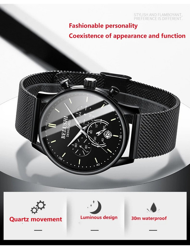 Vyriškas laikrodis nerūdijančio plieno riešo dirželis kvarcinis, vandeniui atsparus smūgiams, didelis ciferblatas, madingas laikrodis UTHAI H13