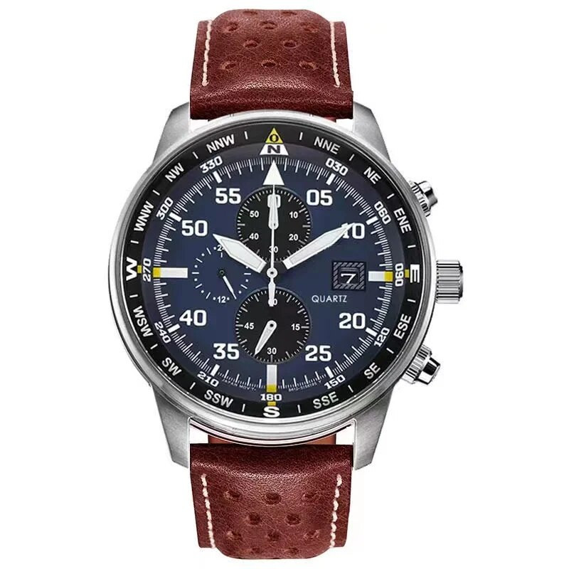 Meeste kuue kontaktiga kronograafiga kvartskell terasrihmaga Eco-drive vasikanahast meeste käekell pimedas helendav veekindel mehhanism