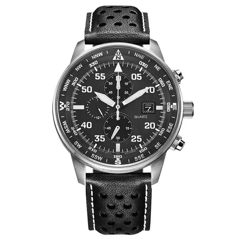 Meeste kuue kontaktiga kronograafiga kvartskell terasrihmaga Eco-drive vasikanahast meeste käekell pimedas helendav veekindel mehhanism