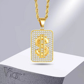 Vnox Heavy Chunky kaelakee meestele, kullavärvi roostevabast terasest dollaripadi Bling AAA CZ Stones ripatsiga, punk rock poiste ehted