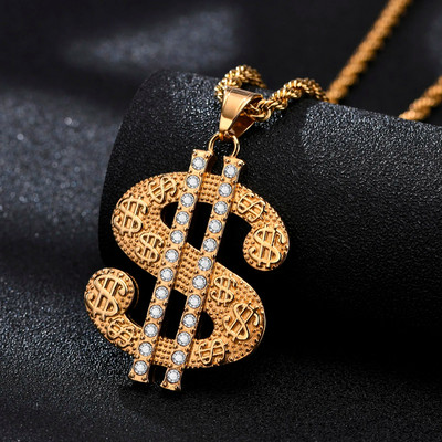 Vnox Heavy Chunky kaelakee meestele, kullavärvi roostevabast terasest dollaripadi Bling AAA CZ Stones ripatsiga, punk rock poiste ehted