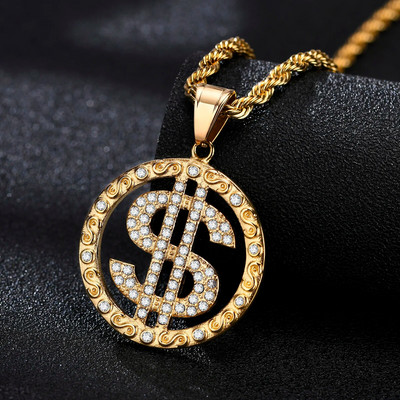 Vnox Heavy Chunky kaelakee meestele, kullavärvi roostevabast terasest dollaripadi Bling AAA CZ Stones ripatsiga, punk rock poiste ehted