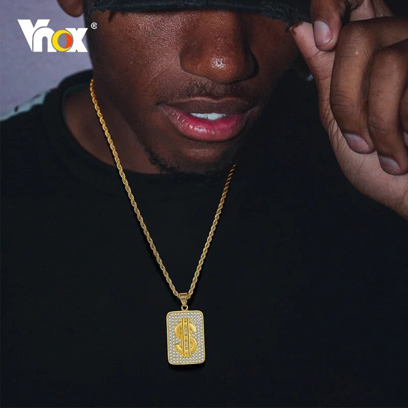 Vnox Heavy Chunky Ogrlica za muškarce, jastučić za dolar od nehrđajućeg čelika zlatne boje s Bling AAA CZ kamenim privjeskom, nakit punk rock dječaka