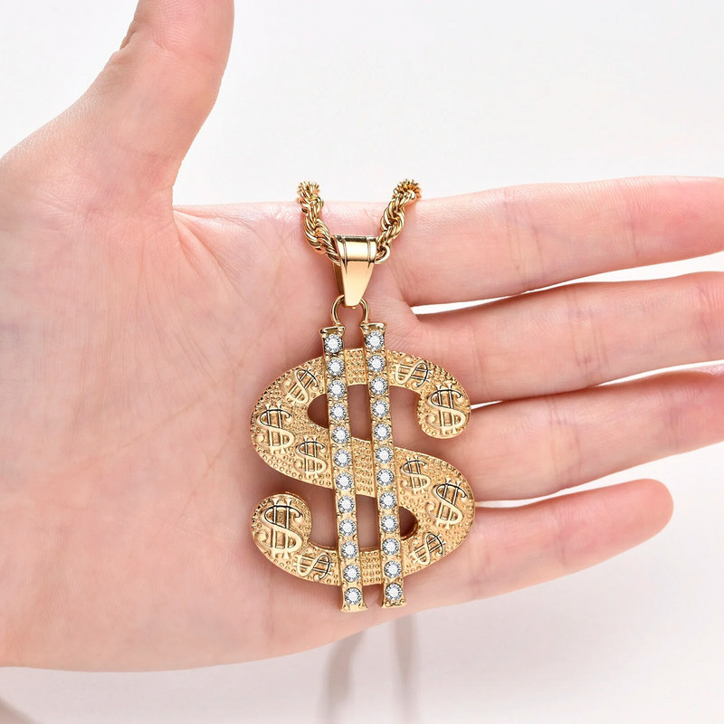 Vnox Heavy Chunky Ogrlica za muškarce, jastučić za dolar od nehrđajućeg čelika zlatne boje s Bling AAA CZ kamenim privjeskom, nakit punk rock dječaka