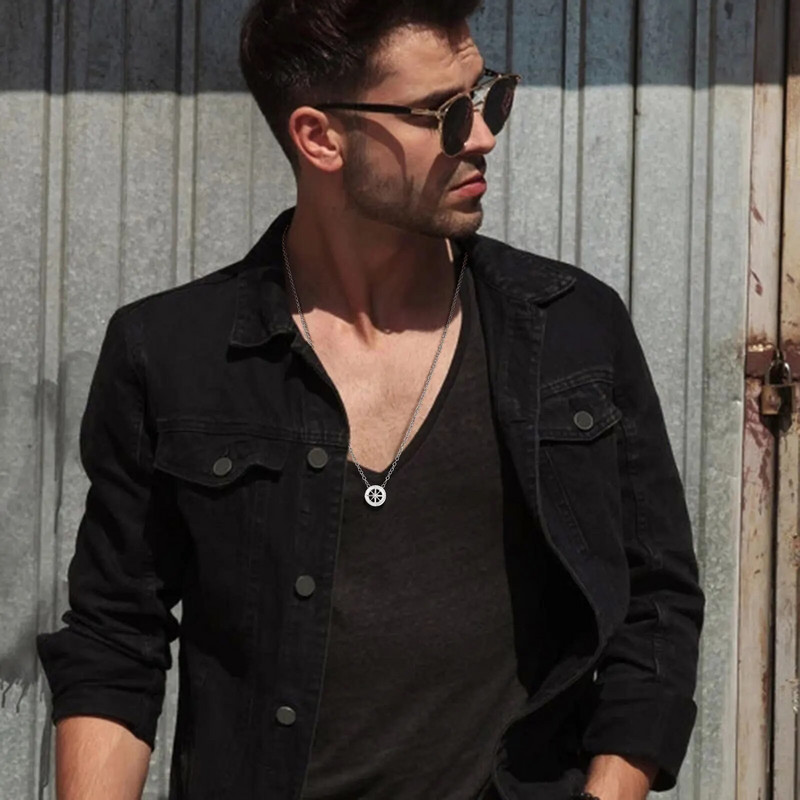 Stilingi vyriški žvaigždžių karoliai, vandeniui atsparus nerūdijančio plieno apvalus aštuntukas Awn Star pakabukas apykaklės dovana jam papuošalai