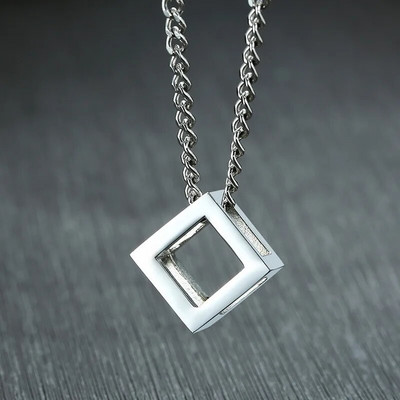 ZORCVENS Punk Vintage Ανδρικό Κολιέ από ανοξείδωτο ατσάλι Κρεμαστό τετράγωνο κοίλο κύβο απλό γεωμετρικό κολιέ για ανδρικό γιακά