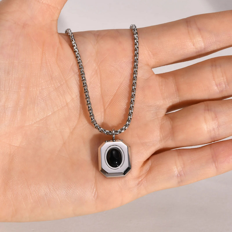 Sluoksniuoti juodi kvadratiniai karoliai vyrams, papuošalai, geometrinis pakabukas, nerūdijančio plieno kubietiškos Figaro kviečių dėžutės grandinėlė, laisvalaikio apykaklė
