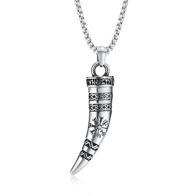 Κολιέ Punk Viking Horn για άντρες αγόρια, αδιάβροχο ανοξείδωτο ατσάλι Norse Celtic Knots πυξίδα κρεμαστό κολάρο, φυλαχτά δώρα