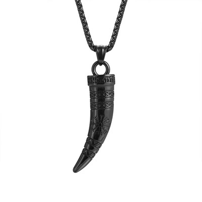 Κολιέ Punk Viking Horn για άντρες αγόρια, αδιάβροχο ανοξείδωτο ατσάλι Norse Celtic Knots πυξίδα κρεμαστό κολάρο, φυλαχτά δώρα