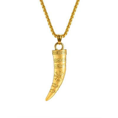 Κολιέ Punk Viking Horn για άντρες αγόρια, αδιάβροχο ανοξείδωτο ατσάλι Norse Celtic Knots πυξίδα κρεμαστό κολάρο, φυλαχτά δώρα