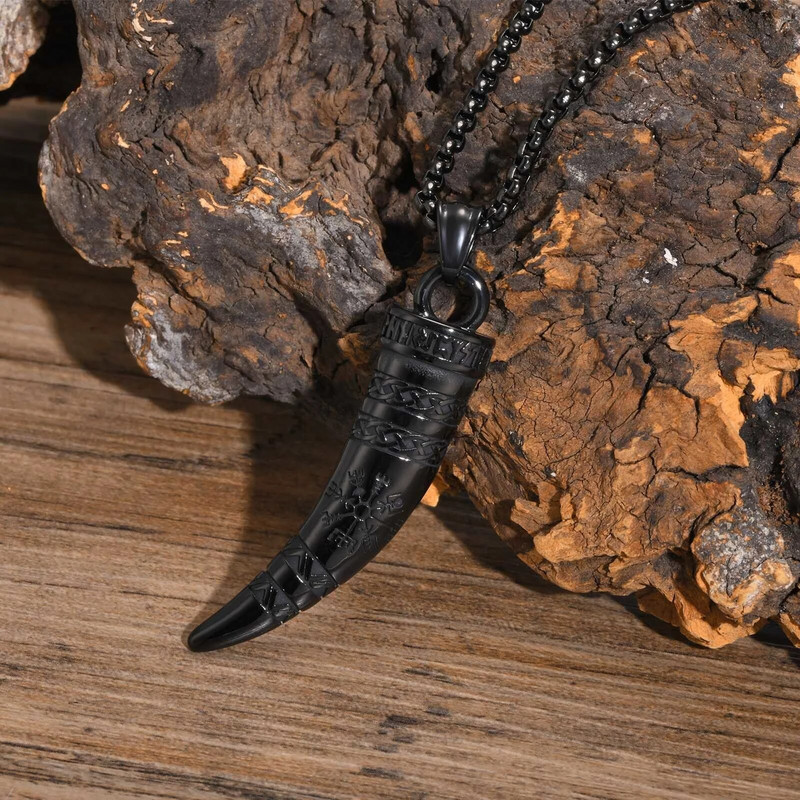 Κολιέ Punk Viking Horn για άντρες αγόρια, αδιάβροχο ανοξείδωτο ατσάλι Norse Celtic Knots πυξίδα κρεμαστό κολάρο, φυλαχτά δώρα