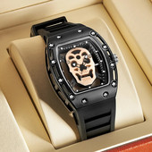 Specialūs kaukolės ciferblato vyriški laikrodžiai Madingi juodi pankų stiliaus kvarcinis rankinis laikrodis sportinis guminis dirželis skeletas vyriškas šaunus didelis laikrodis 2023 m.