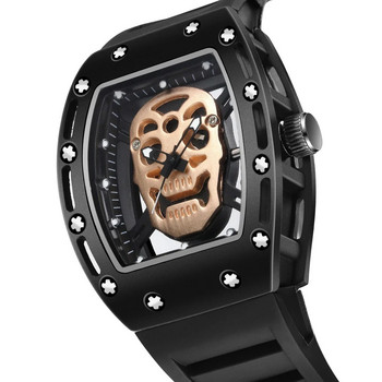 Ειδικά ανδρικά ρολόγια Skull Dial Fashion Μαύρο Πανκ στυλ Χαλαζίας Ρολόι χειρός Αθλητικό Λαστιχένιο λουρί Σκελετός Αρσενικό Cool Big Clock 2023