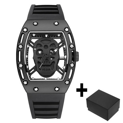 Specialūs kaukolės ciferblato vyriški laikrodžiai Madingi juodi pankų stiliaus kvarcinis rankinis laikrodis sportinis guminis dirželis skeletas vyriškas šaunus didelis laikrodis 2023 m.
