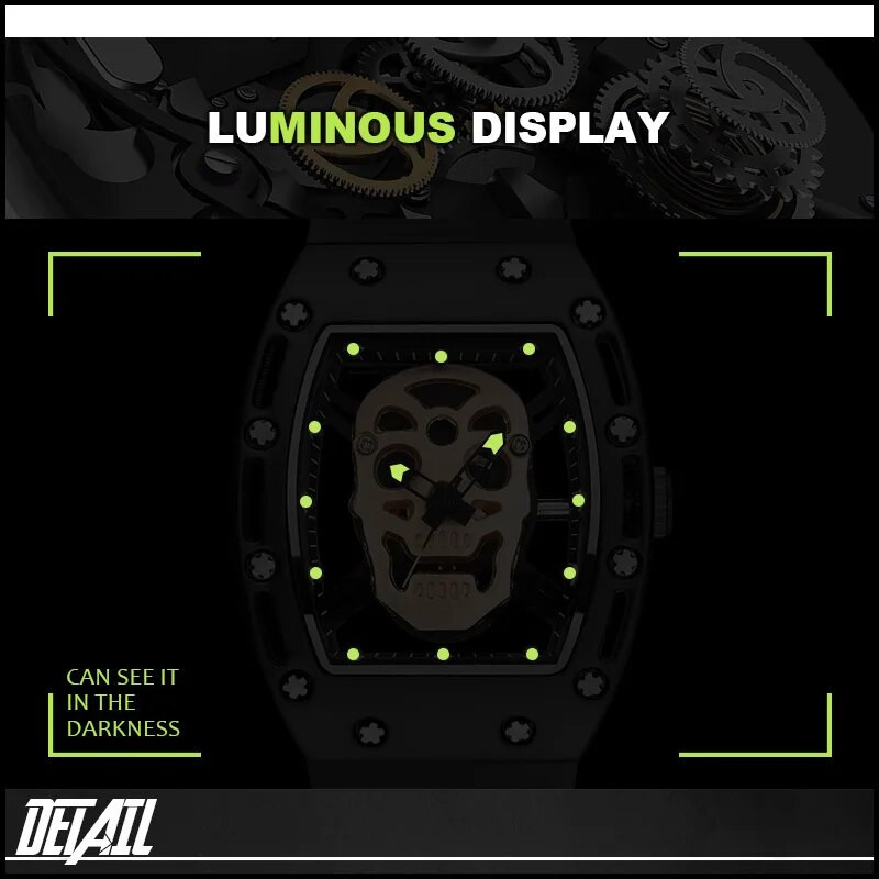 Specialūs kaukolės ciferblato vyriški laikrodžiai Madingi juodi pankų stiliaus kvarcinis rankinis laikrodis sportinis guminis dirželis skeletas vyriškas šaunus didelis laikrodis 2023 m.