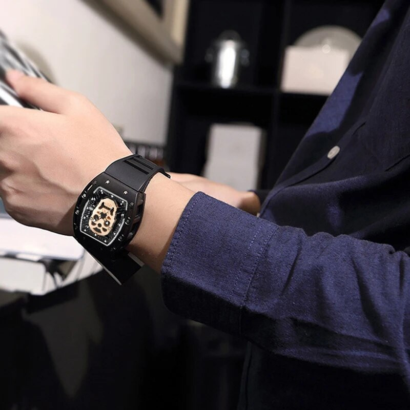 Specialūs kaukolės ciferblato vyriški laikrodžiai Madingi juodi pankų stiliaus kvarcinis rankinis laikrodis sportinis guminis dirželis skeletas vyriškas šaunus didelis laikrodis 2023 m.