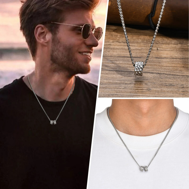 Stilingi vyriški karoliukai „Choker“ karoliai, vandeniui atsparus nerūdijančio plieno veganiškas karoliukų papuošalas su apykakle, dovana vaikinui vyrui tėčiui jam