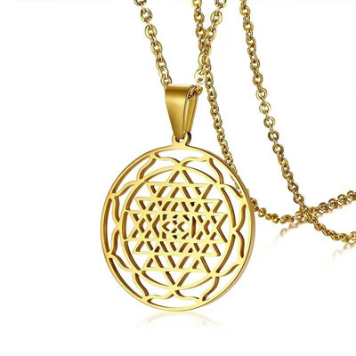 Vyriški Sri Yantra Mandala pakabukas karoliai juodos spalvos Lucky Charm nerūdijančio plieno palaimintieji dvasiniai papuošalai, 24 coliai