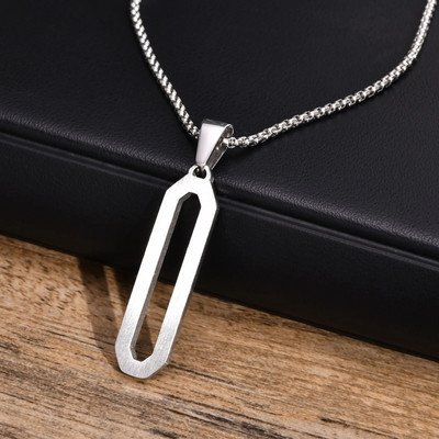 Κολιέ κρεμαστό κόσμημα από ανοξείδωτο χάλυβα κοίλο γεωμετρικό κολιέ με αλυσίδα κουτιού, δώρο κοσμήματος με κολάρο για άντρες