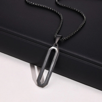 Κολιέ κρεμαστό κόσμημα από ανοξείδωτο χάλυβα κοίλο γεωμετρικό κολιέ με αλυσίδα κουτιού, δώρο κοσμήματος με κολάρο για άντρες