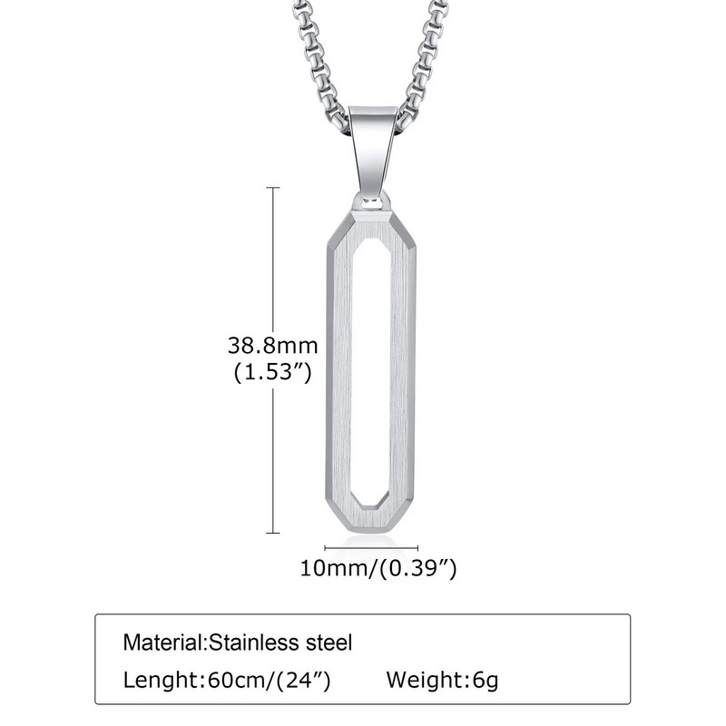 Κολιέ κρεμαστό κόσμημα από ανοξείδωτο χάλυβα κοίλο γεωμετρικό κολιέ με αλυσίδα κουτιού, δώρο κοσμήματος με κολάρο για άντρες