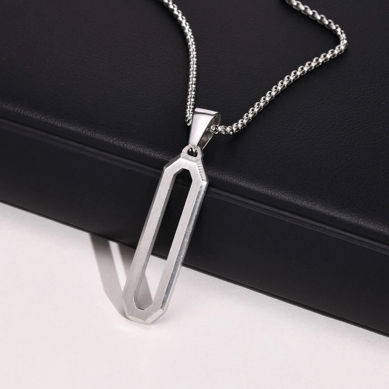 Κολιέ κρεμαστό κόσμημα από ανοξείδωτο χάλυβα κοίλο γεωμετρικό κολιέ με αλυσίδα κουτιού, δώρο κοσμήματος με κολάρο για άντρες