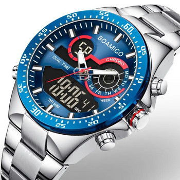 Ανδρικά ανδρικά ρολόγια από ανοξείδωτο ατσάλι Κορυφαία μάρκα πολυτελείας αθλητικά ανδρικό ψηφιακό αναλογικό μπλε χαλαζία ανδρικό ρολόι BOAMIGO 2022