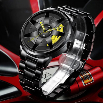 BORUSE Модни мъжки часовници с колела за автомобили за мъже Спортен водоустойчив кварцов ръчен часовник Часовник с главина на колелата от неръждаема стомана