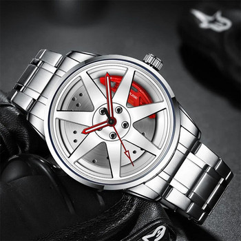 BORUSE Модни мъжки часовници с колела за автомобили за мъже Спортен водоустойчив кварцов ръчен часовник Часовник с главина на колелата от неръждаема стомана