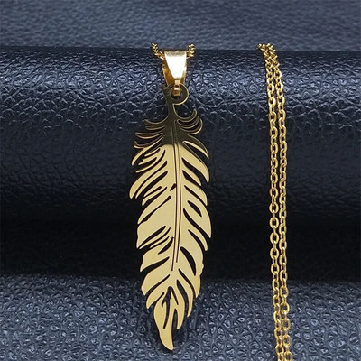 Madingi lapiniai pakabukai, karoliai moterims, vyrams, nerūdijančio plieno sidabro spalvos Boho plunksnų grandinėlė papuošalai Dovanų apykaklė bohem N3393S01