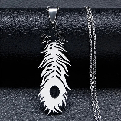 Madingi lapiniai pakabukai, karoliai moterims, vyrams, nerūdijančio plieno sidabro spalvos Boho plunksnų grandinėlė papuošalai Dovanų apykaklė bohem N3393S01