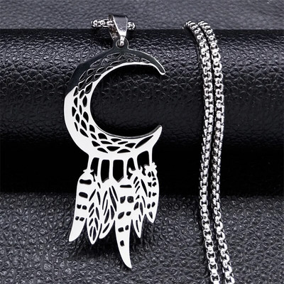 Madingi lapiniai pakabukai, karoliai moterims, vyrams, nerūdijančio plieno sidabro spalvos Boho plunksnų grandinėlė papuošalai Dovanų apykaklė bohem N3393S01