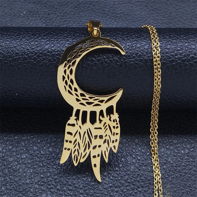 Madingi lapiniai pakabukai, karoliai moterims, vyrams, nerūdijančio plieno sidabro spalvos Boho plunksnų grandinėlė papuošalai Dovanų apykaklė bohem N3393S01