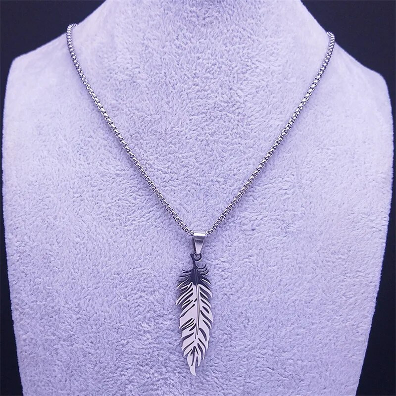 Madingi lapiniai pakabukai, karoliai moterims, vyrams, nerūdijančio plieno sidabro spalvos Boho plunksnų grandinėlė papuošalai Dovanų apykaklė bohem N3393S01