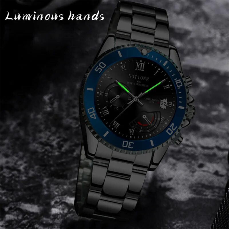 NOTIONR Mood meeste rohelised käekellad Meeste kalender Kvartsist randmekell Luksuslik meeste äri roostevabast terasest käekell montre homme
