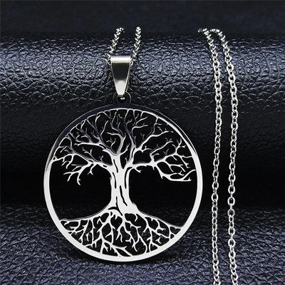 2023 Tree of Life Roostevabast terasest pikk kaelakee meestele musta värvi kaelakeed ja ripatsid Ehted cadenas para hombre N834S03