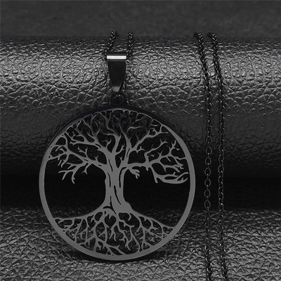 2023 Tree of Life Roostevabast terasest pikk kaelakee meestele musta värvi kaelakeed ja ripatsid Ehted cadenas para hombre N834S03