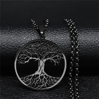 2023 Tree of Life Roostevabast terasest pikk kaelakee meestele musta värvi kaelakeed ja ripatsid Ehted cadenas para hombre N834S03