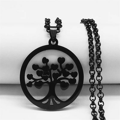 2023 Tree of Life Roostevabast terasest pikk kaelakee meestele musta värvi kaelakeed ja ripatsid Ehted cadenas para hombre N834S03