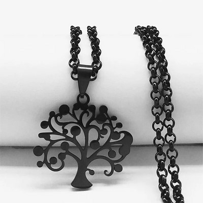 2023 Tree of Life Roostevabast terasest pikk kaelakee meestele musta värvi kaelakeed ja ripatsid Ehted cadenas para hombre N834S03