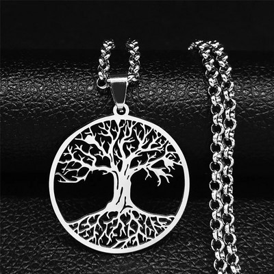 2023 Tree of Life Roostevabast terasest pikk kaelakee meestele musta värvi kaelakeed ja ripatsid Ehted cadenas para hombre N834S03