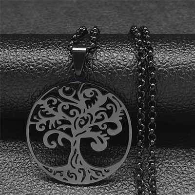 2023 Tree of Life Roostevabast terasest pikk kaelakee meestele musta värvi kaelakeed ja ripatsid Ehted cadenas para hombre N834S03