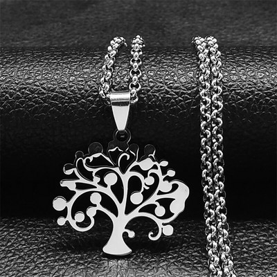 2023 Tree of Life Roostevabast terasest pikk kaelakee meestele musta värvi kaelakeed ja ripatsid Ehted cadenas para hombre N834S03